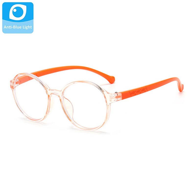 Barn runde brille ramme børn ultralette anti blå lys blok briller drenge piger klar linse briller børn: Orange