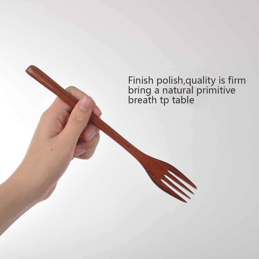 Tenedor y cuchara de madera de bambú, utensilio de cocina, utensilios para sopa y té, vajilla, tenedor de madera de , ,