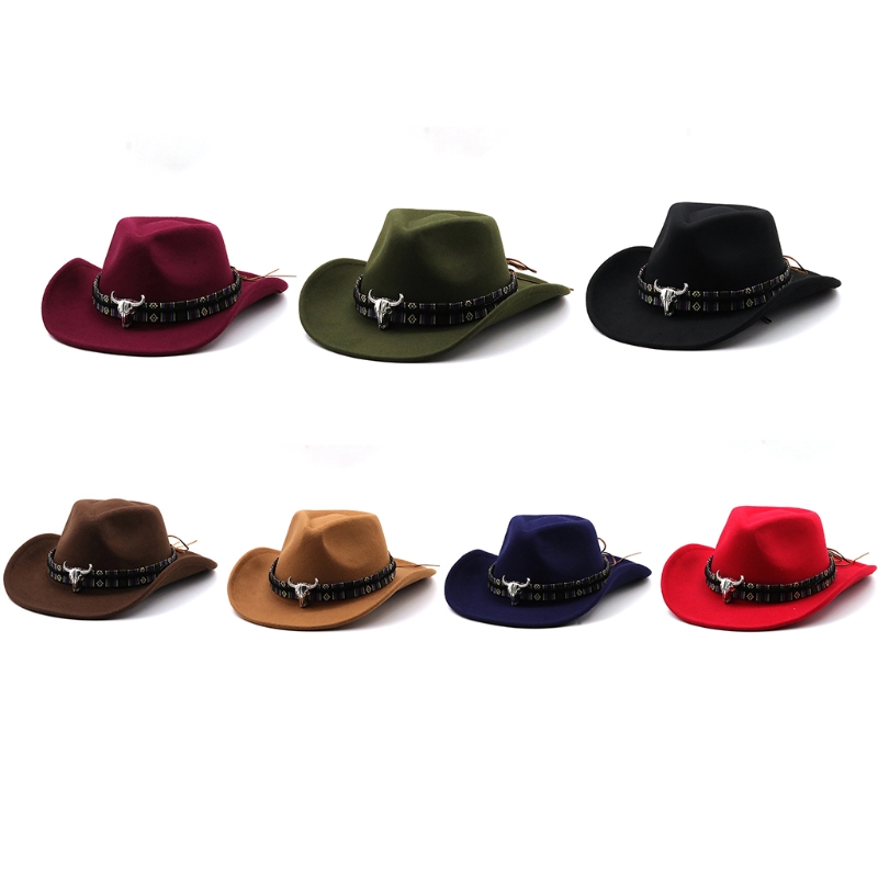 Retro Cow Head Western Cowboy Hat Big Brim Hat Cashmere Jazz Top Hat Cap for Hipster Trend Casual Outdoor Trend Sun Hat