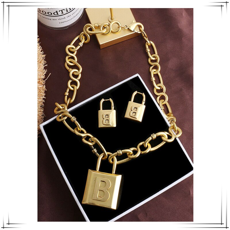 HANGZHI – Bracelet Punk rétro avec pendentif lettre B Lock, à chaîne épaisse exagérée, pour femmes et hommes, bijoux de fête à la ,