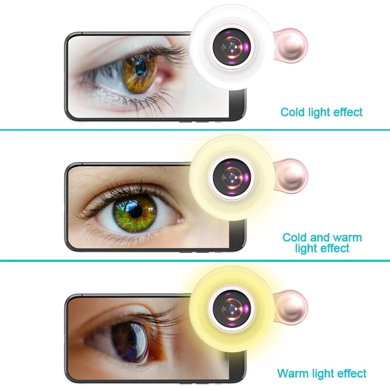 Draagbare Selfie Led Ring Flash Light Voor Wimpers 53 Led Selfie Lamp Lichtgevende Ring Clip 15X Fotografie Telefoon Macro Vullen licht