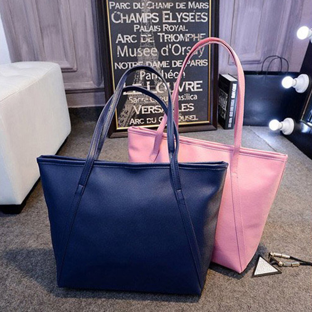 Women Leather Messenger Lady Hobo Handbag Shoulder Bag PU Purse Satchel Bag Daily Causal Totes Shopping Bag Solid Pink Black