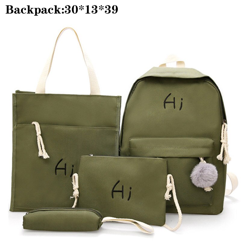 Mode Vrouwen Rugzakken 4 Set Schooltassen Gemengde Kleur Grote Capaciteit College School Rugzak Voor Tiener Meisje Schoudertas: MN-6930 green