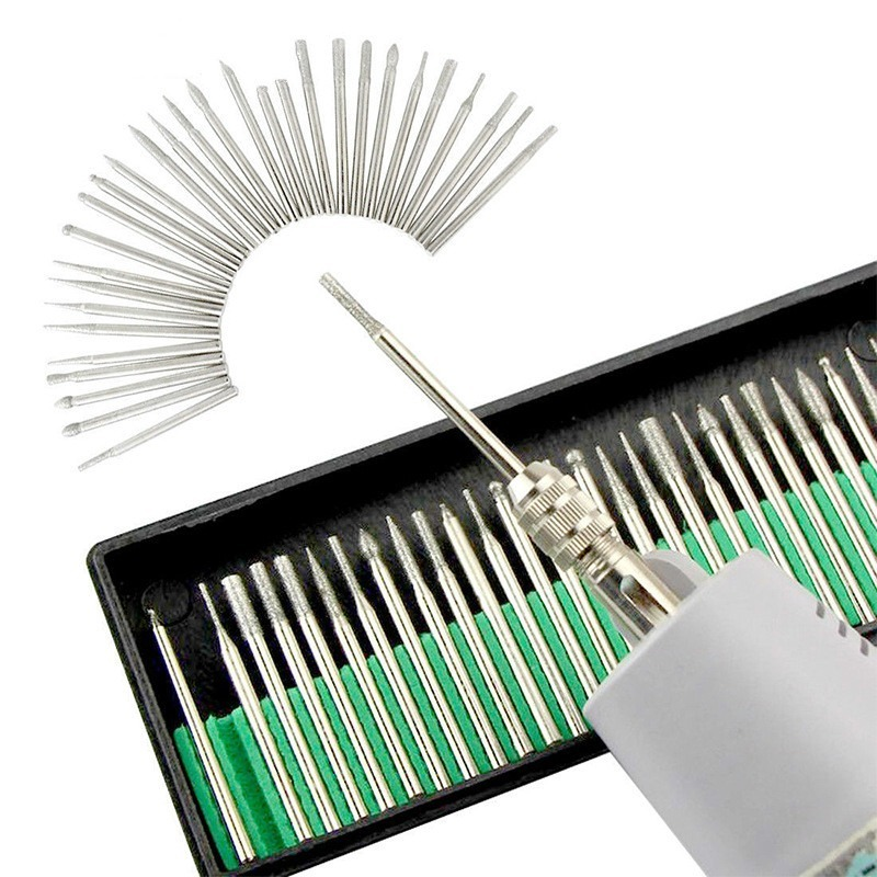 30 Stuks 2.35Mm Shank Diamant Slijpen Burr Naald Punt Graveren Carving Polijsten Glas Jade Steen Boor Rotary Tool set