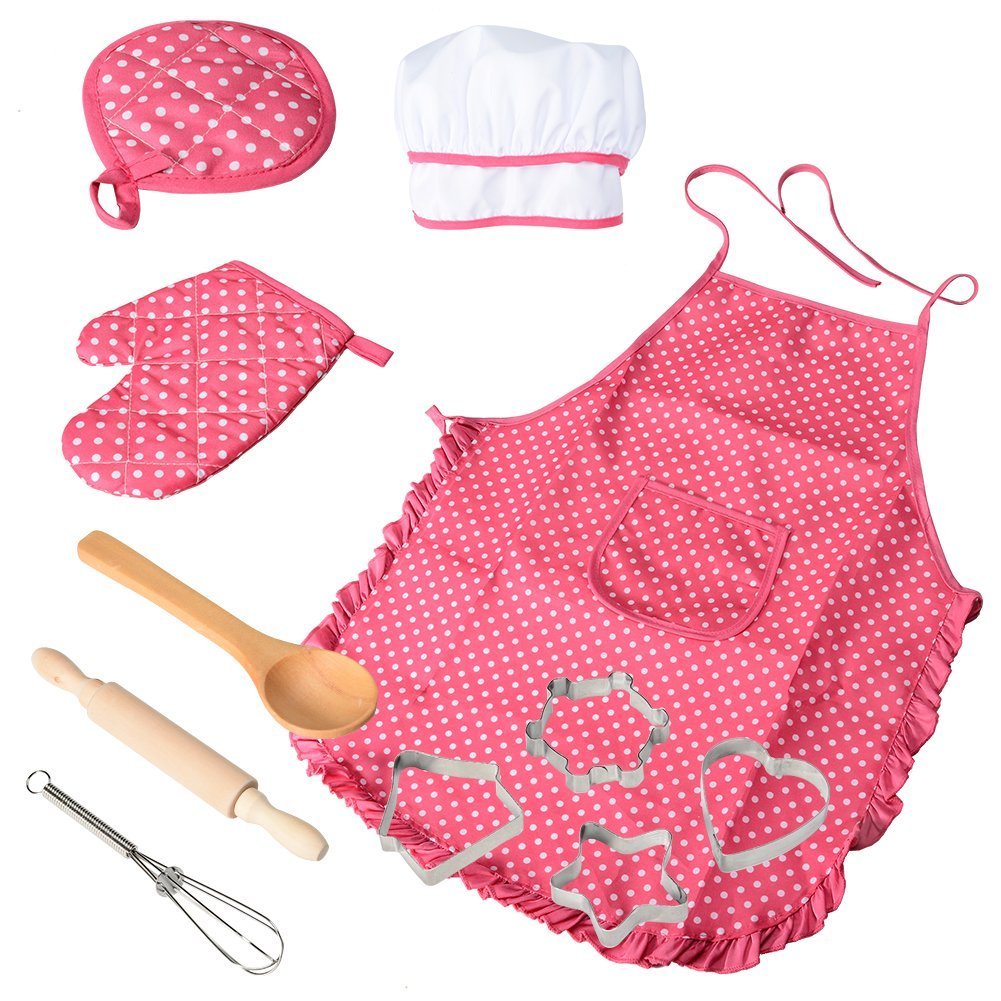 11pcs/Set Chef Set For Kids Kitchen Costume Role Play Kits Girls Apron Hat Friends Game