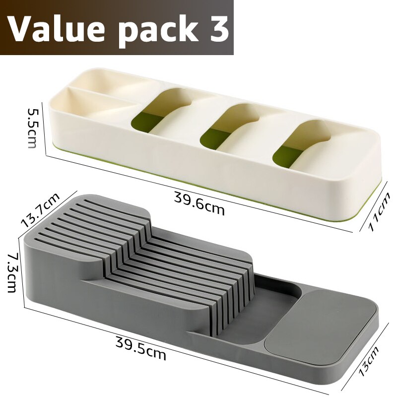 Knife Block Holder Cutlery Drawer Organizer Tray Knives Utensil Rack Universal Knife Stand Organizer Kitchen Storage: VALUE PACK 3