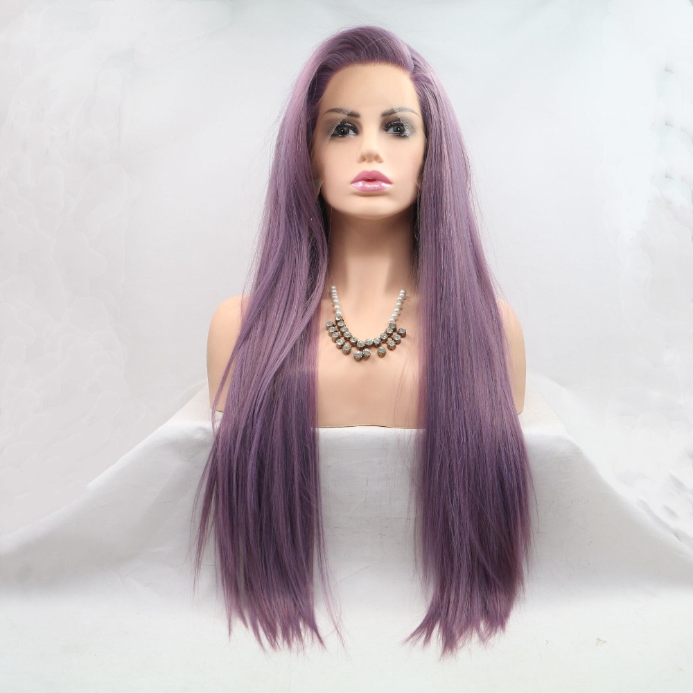Marquesha Realistic Looking Long Straight Lavender Purple Heat Resistant Fiber Synthetic Lace Front Wigs For Women