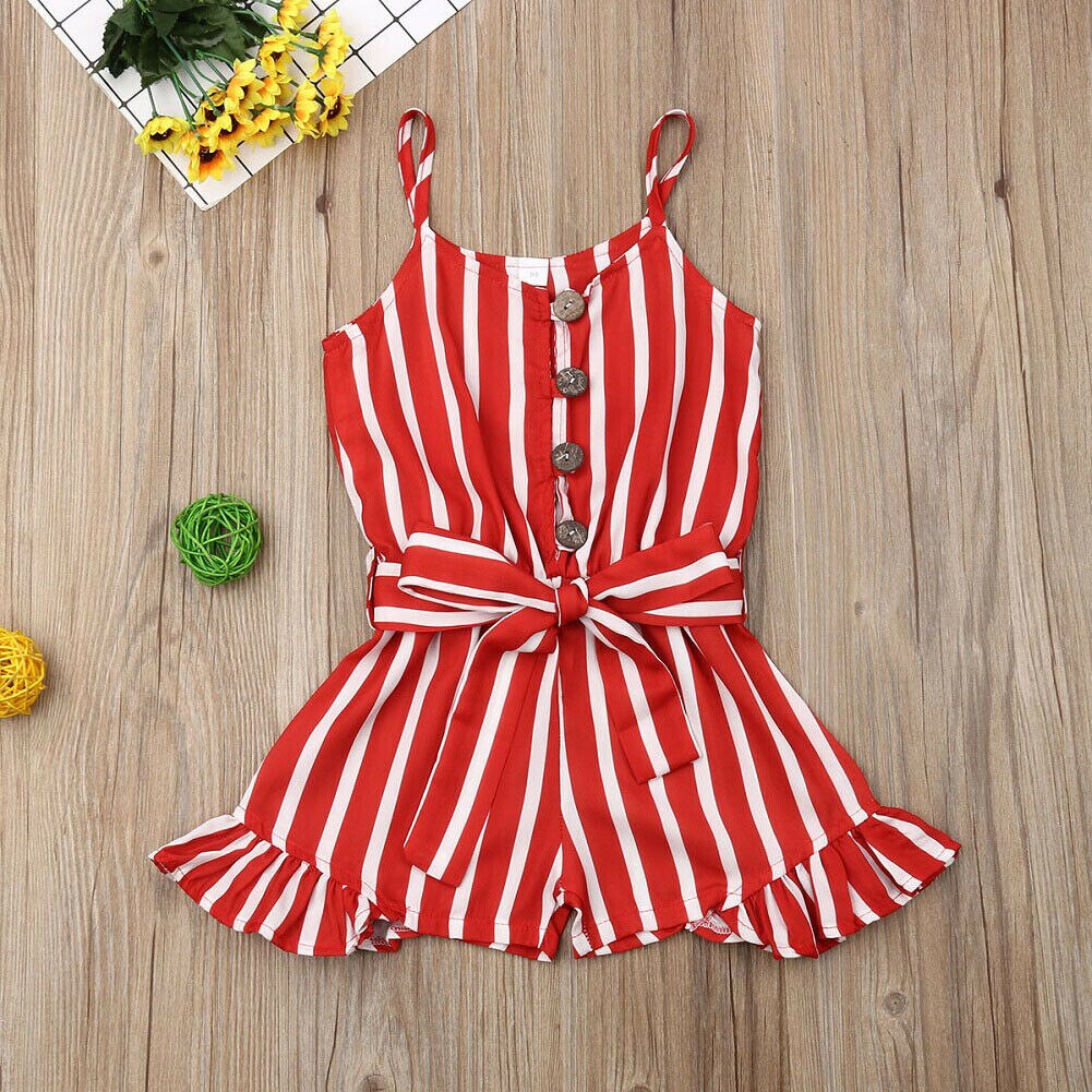 3-8 år smålåve låve baby jente klær ermeløs stripe romper jumpsuit sommerantrekk lekedress: 1 / 4t