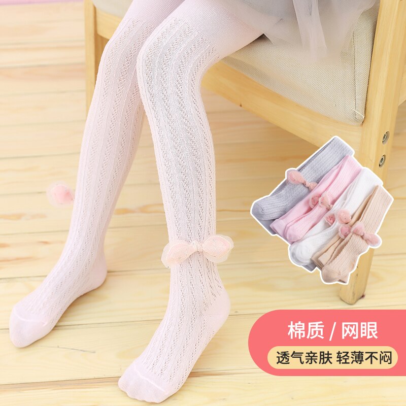 Collants princesse pour enfants, maille d'été, mignons, rose, nœud papillon, pour bébés filles, anti-moustiques, creux, anti-arrachage, à rayures pour nourrissons