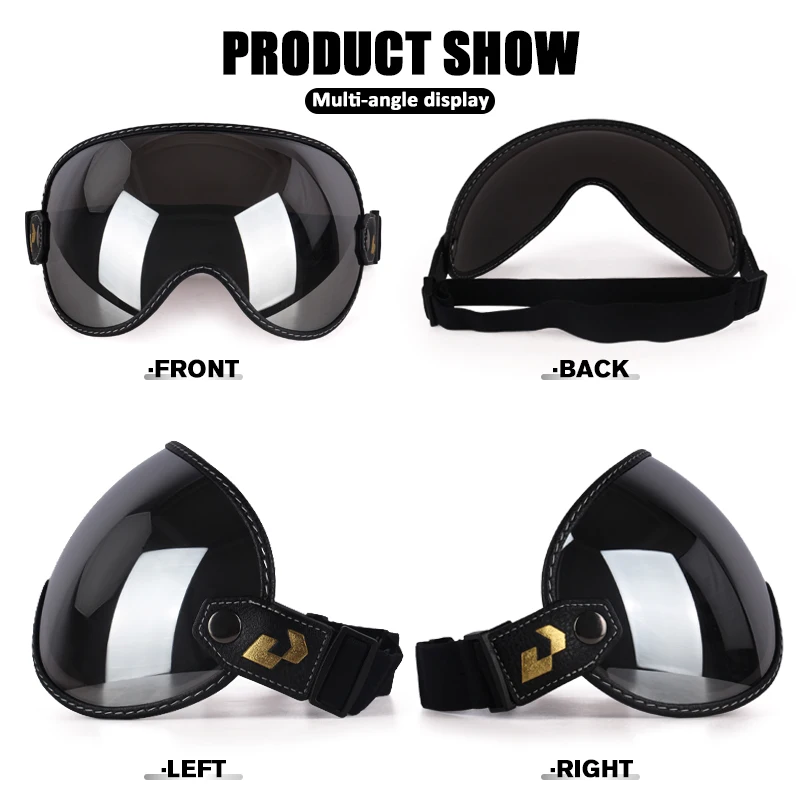 SOMAN – demi-casque de moto, rétro, visage ouvert, Vintage, bouclier à bulles, visière, lentille, lunettes de soleil, accessoires