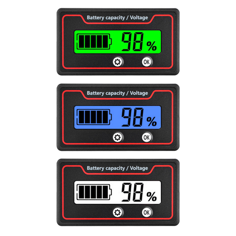 Batteriekapazitätsanzeige DC 9V-100V Batteriemessgerät 12V 24V 48V Batterieleistungsprozentsatz Spannungsanzeige Messgerät Anzeige