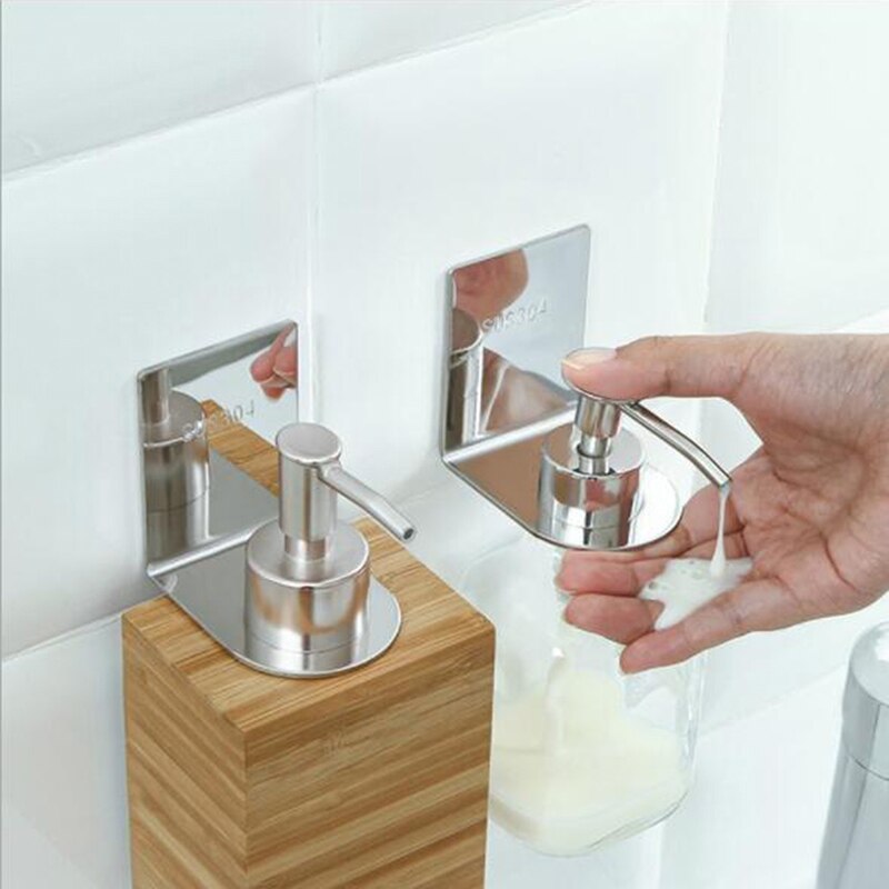 Stainless Steel Home Self-Adhesive Wall Mounted Bathroom Bottle Holder Shower Gel Shampoo Hook Dispenser Storage Rack Organizer