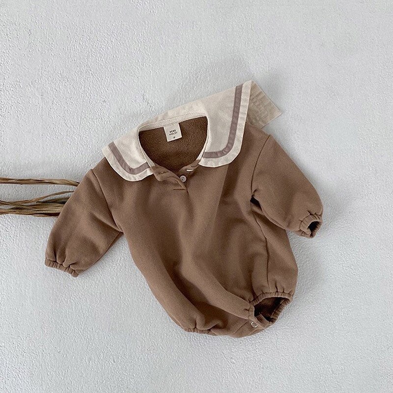 5245 Kids Cute College Style Bodysuit Boys Girls One Piece Clothes Long Sleeve Toddler Cotton Clothes Outfits: brown / 66cm