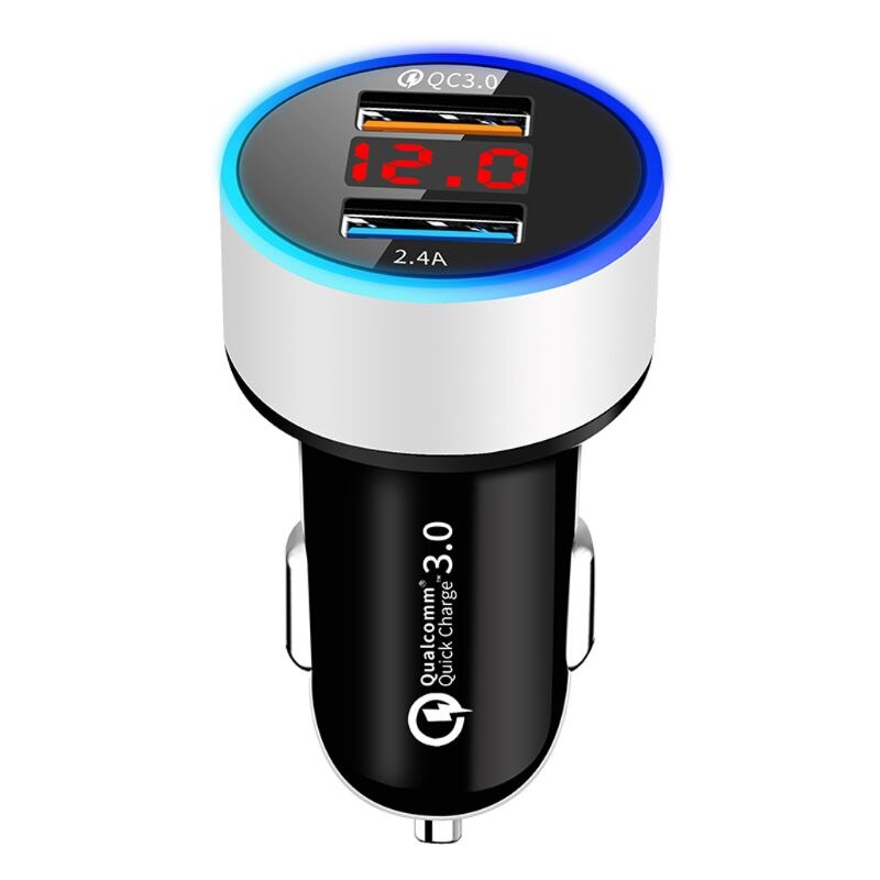 12V/24V Dual Ports QC 3.0 USB Car Fast Charger Cigarette Lighter Digital LED Voltmeter Power Adapter for Mobile Phone Tablet GPS