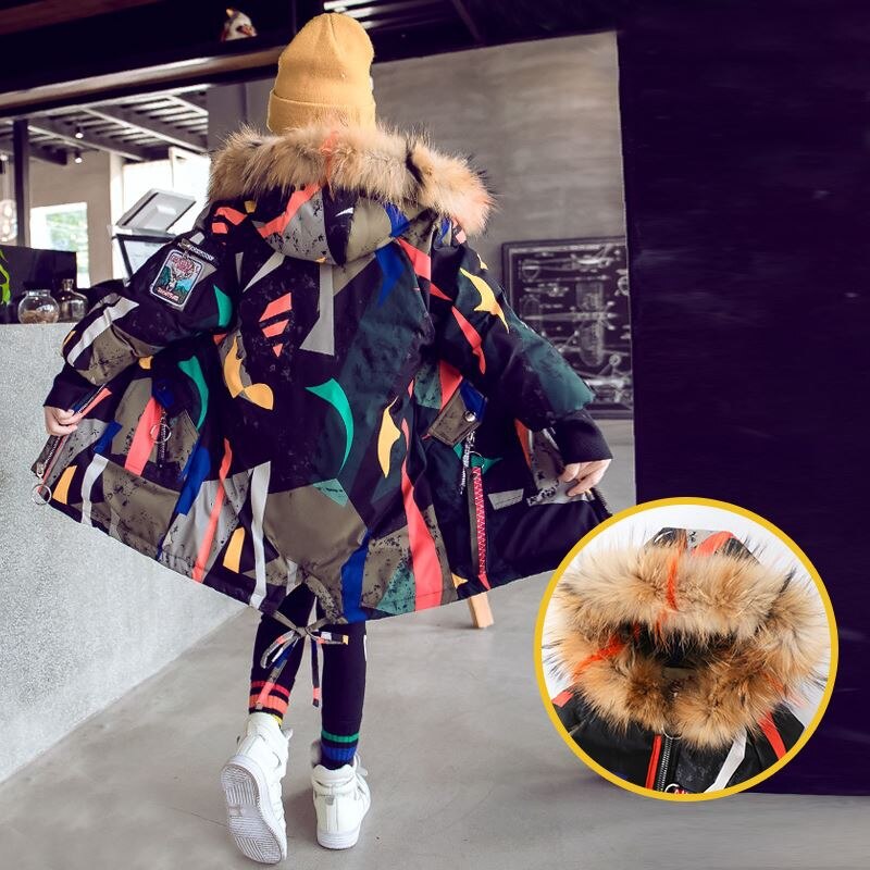 Girls winter Coat Kids School Sport Print Thick Warm Jacket Hooded Outerwear For Cold Winter Child Clothing