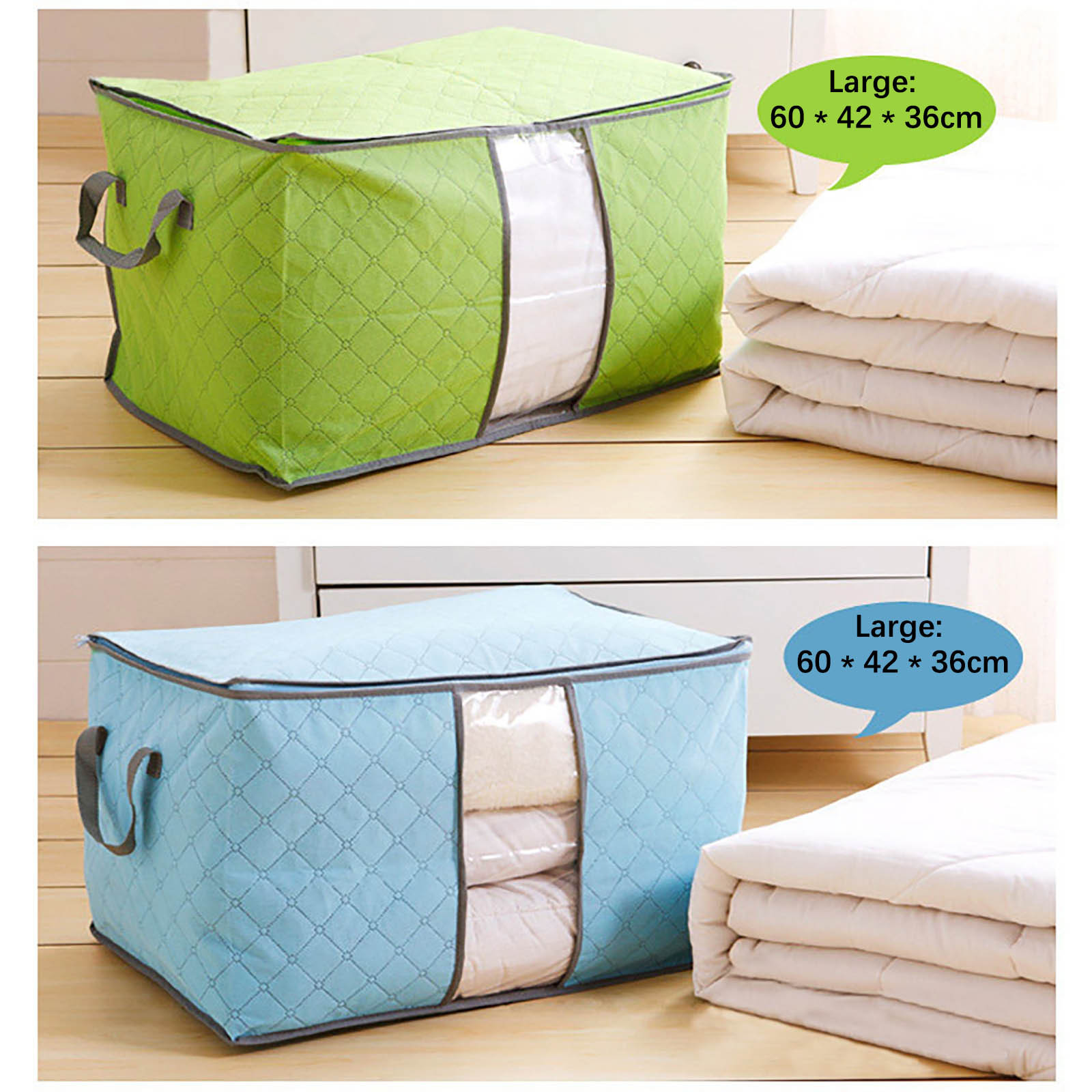 Foldable Quilt Storage Bag Moisture Dust Proof Closet Organizer Non-Woven Blanket Pillow Storage Large Mobile Clothe Visible Bag
