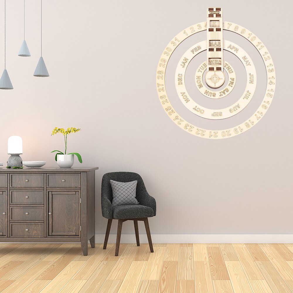 Wooden Wall Calendar Round Rotating Wall Decoration Adjustable Birthday Reminder Calendar Sign Home DIY Crafts