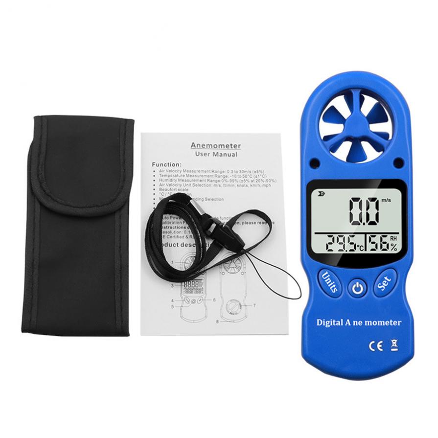 3 In 1 Digital Anemometer Handheld Wind Speed Meter with Temperature and Humidity for Measuring Wind Speed Backlight LCD Screen: Blue