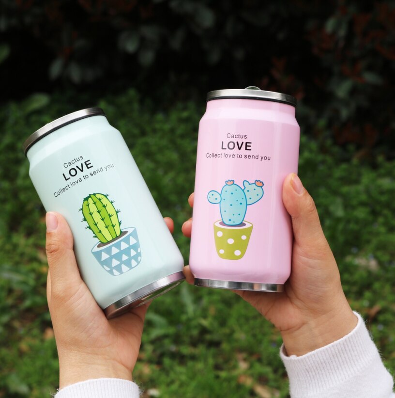 Termo de acero inoxidable con pajita para bebidas, botella de agua térmica portátil Unisex, para estudiantes, 350ml