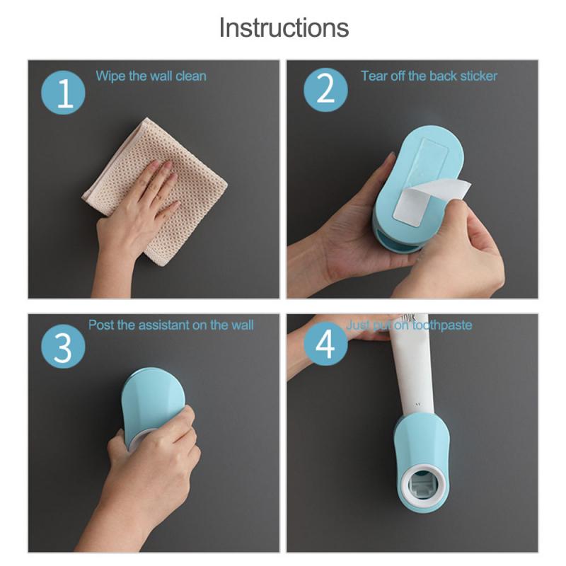 Toothbrush Holder Set Toothpaste Dispenser Wall Mount Stand Bathroom Accessories Set Rolling Automatic Squeezer Family Hygienic