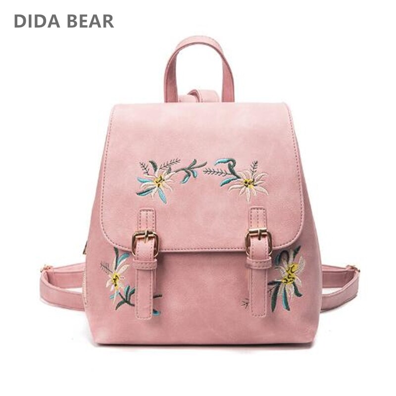 Mochilas de cuero para mujer, mochila a la para mujer, mochilas de escuela para niñas, Mochila pequeña con bordado Floral, mochila con flores