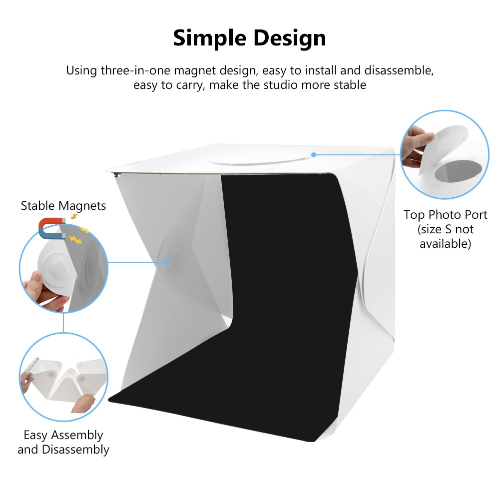 40x40x40 centímetros Mini Photo Studio Box Fotografia Tenda Caixa Magnética Luzes Led DSLR Celular Com Branco preto Acessórios De Pano de Fundo