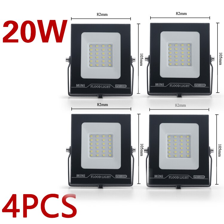 MiNi Spot light 200W 220v Flood Light LED Tempered glass Waterproof IP67 Thinnest Flood Lamp For Square 10W 20W 30W 50W 100W: 20W 4pcs / Cool White