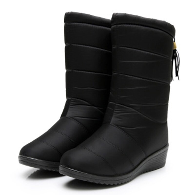 Støvler dame & #39 ;s vintersko mid-kalv vandtætte snestøvler kiler varm pels kvindelige støvler sko kvinde fodtøj chaussures femme: Sort / 44