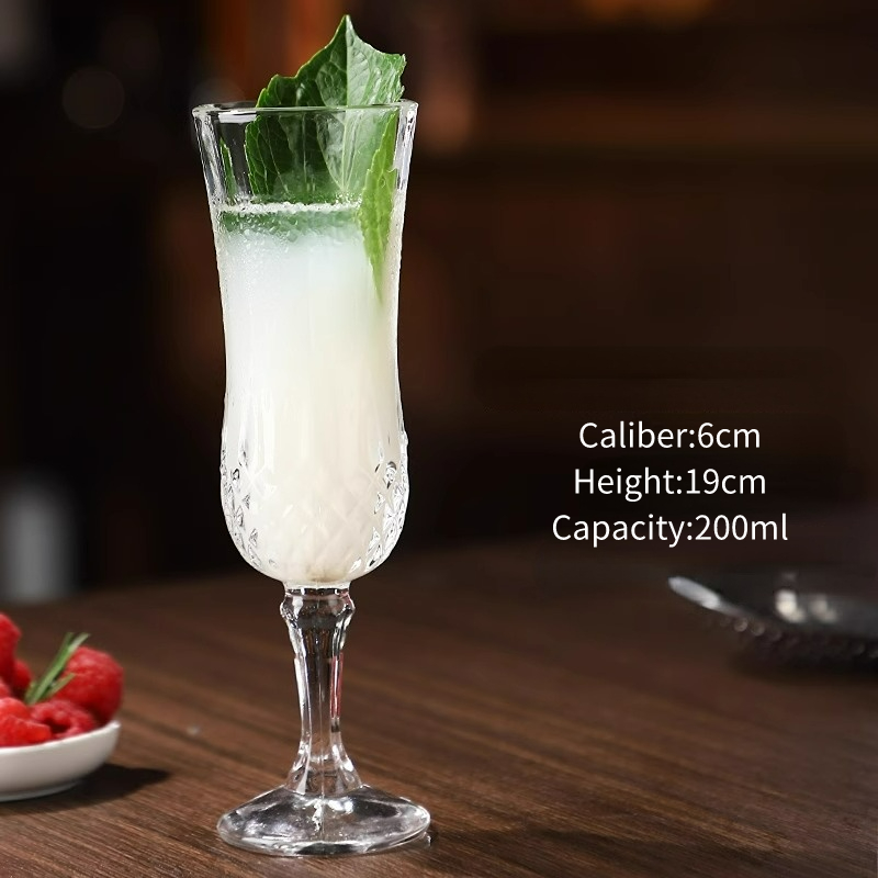 French Style Embossed Champagne Glass Cup Cocktail Glasses Cups Goblet Wine Glass Diamond Liqueur Glasses Drinkware: Yellow