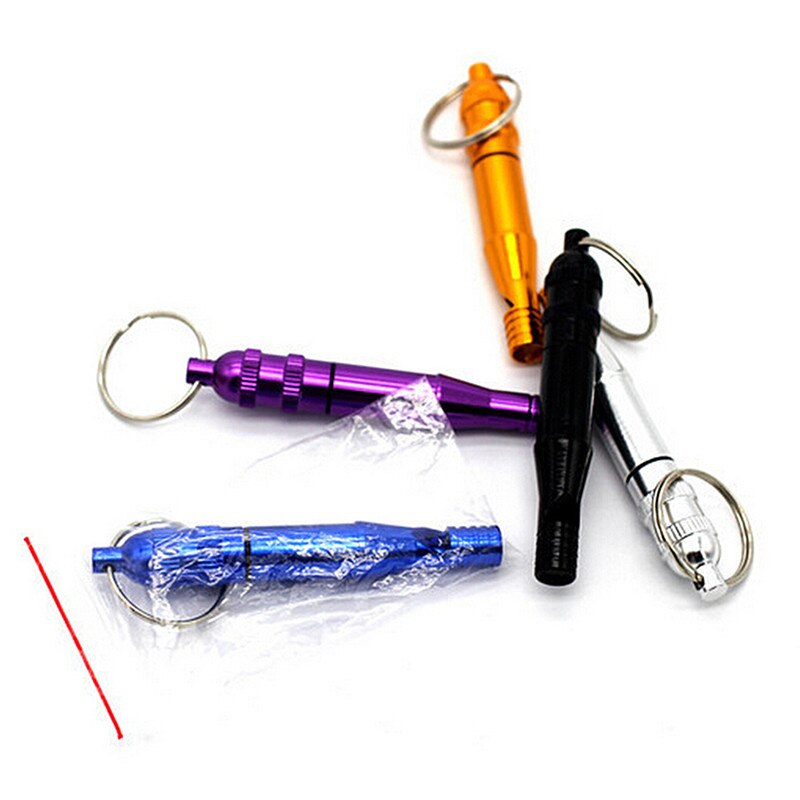 1pc tragbare pfeifen aus aluminiumlegierung, wasserdicht, für outdoor-aktivitäten wie wandern und camping, schlüsselanhänger, farbe zufällig