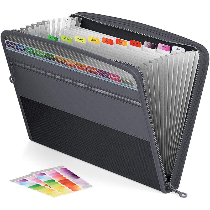 Expanding File Folder with Zipper Closure 13 Pockets Accordion File Document Organizer Pocket Holder for A4 Letter: Navy Blue