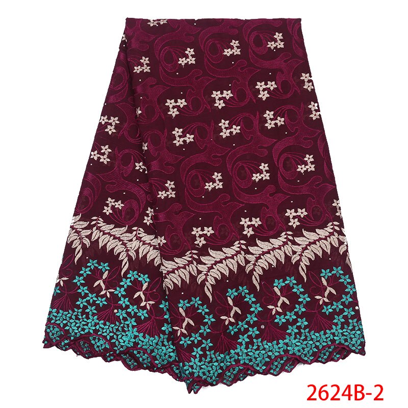 Nigerian Laces Fabrics Swiss Voile Laces In Switzerland Embroidered cotton with stones for wedding KS2624B-1