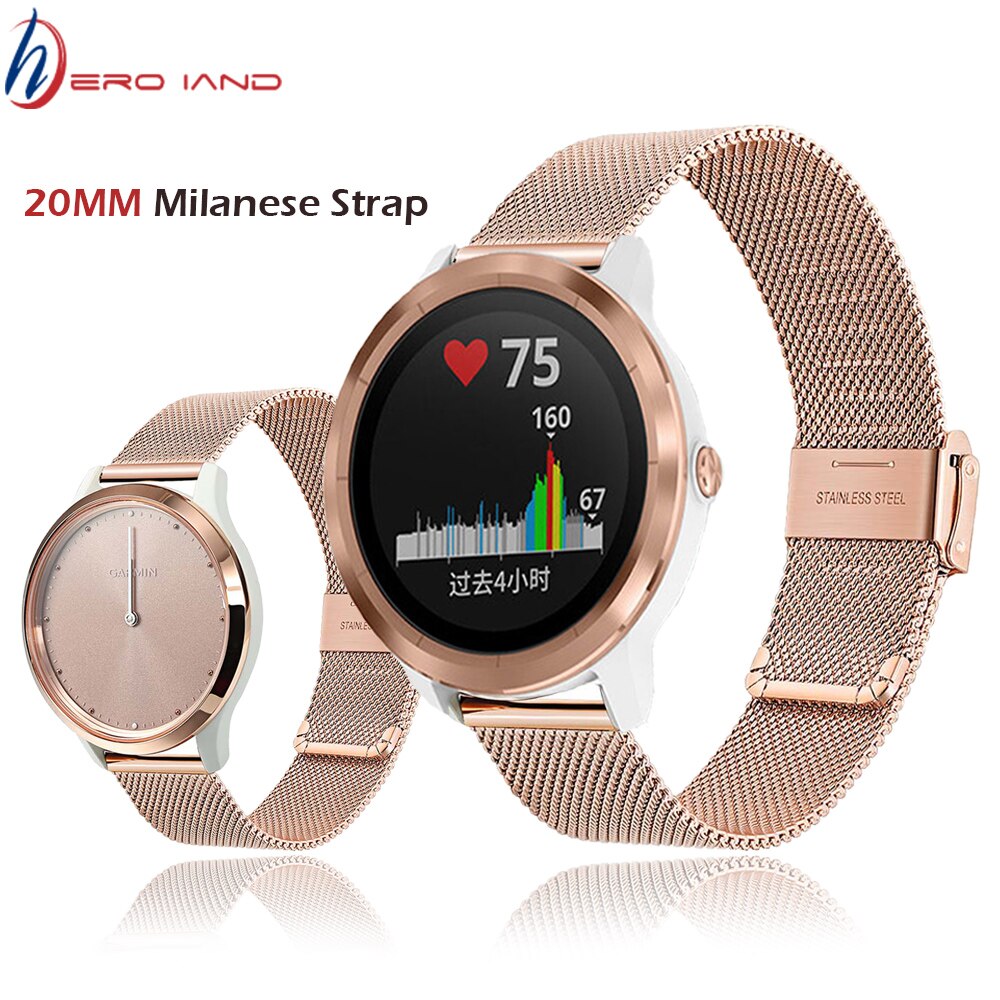 20mm Stainless steel Milanese Watchband for Garmin Vivoactive 3 Vivomove HR Watch Band Strap for Garmin Forerunner 245 245M/645