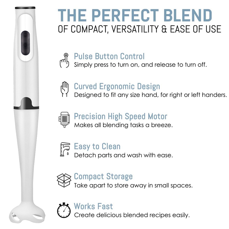 Immersion Blender 300-Watt Turbo Stick Hand Blender, Powerful Ice Crushing Purees Smoothies, EU Plug