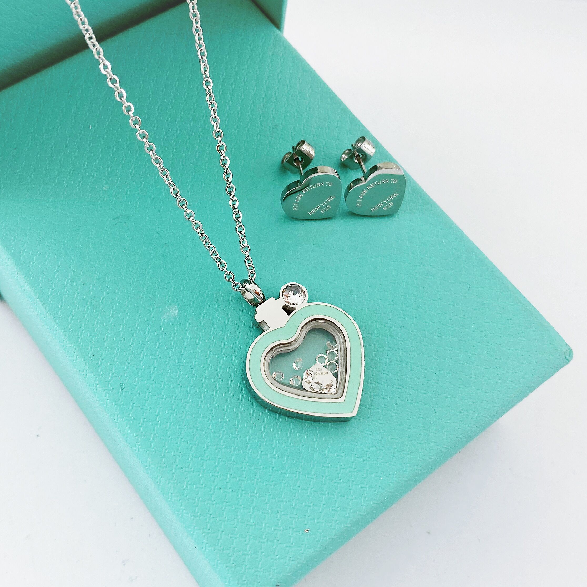 Rvs Sieraden Ketting Hart Ketting Glas Allergie Pin Metalen Ketting Ketting Liefhebbers Party Accessoires