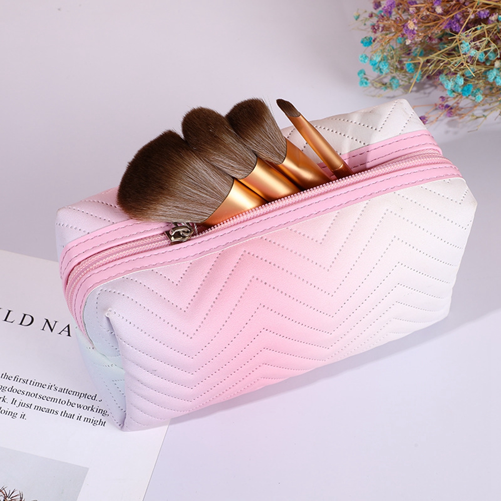 1PCS Women's PU Leather Gradient 3D Makeup Bag Travel Portable Wash Bag Cosmetics Portable Travel Storage Bag: Pink