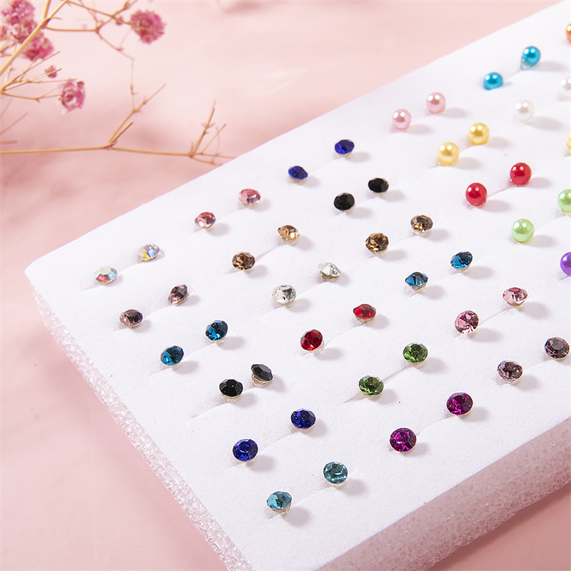 Novo 36 pares/set tamanho misto colorido cristal brincos conjunto feminino plástico strass brincos conjuntos para menina jóias festa presente