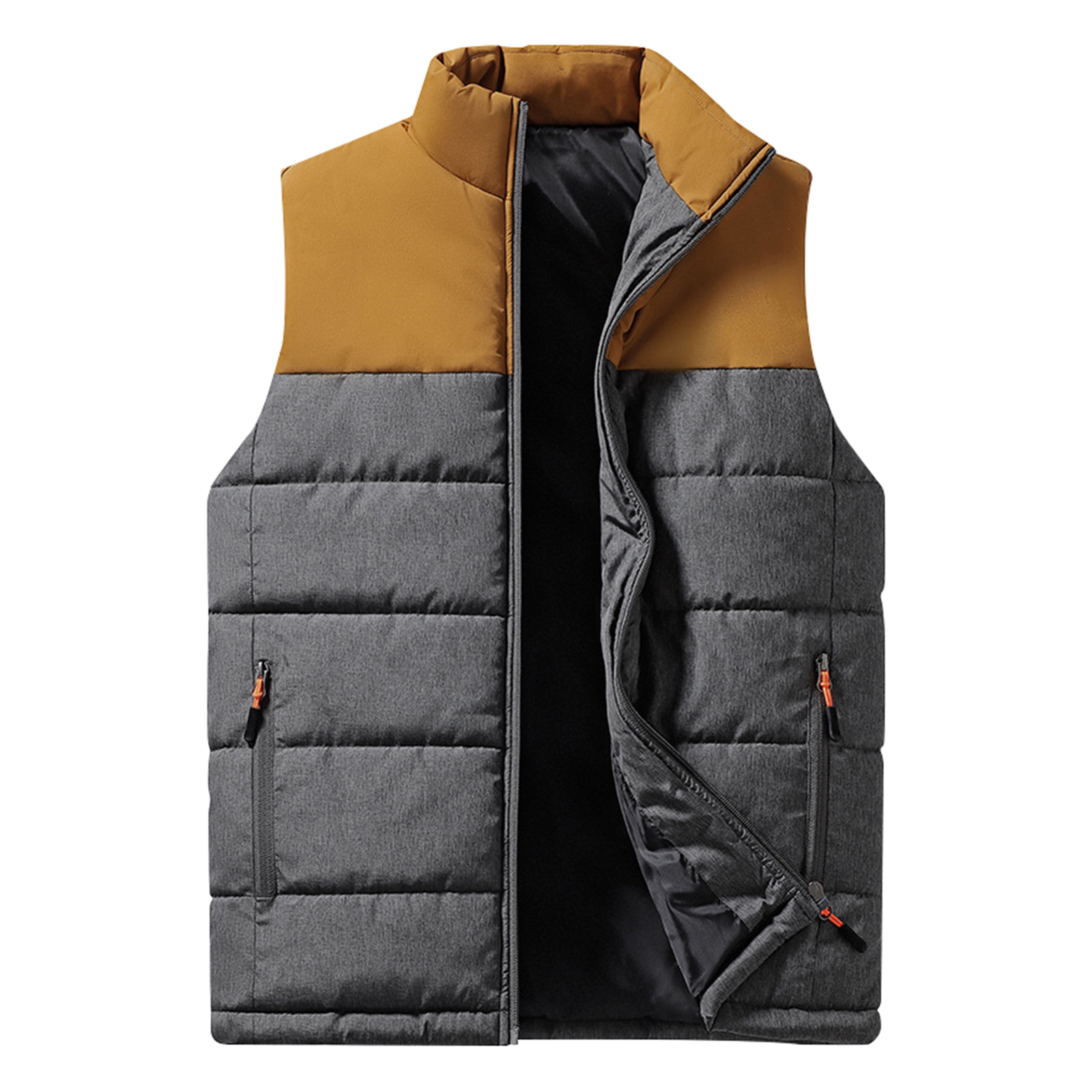 Otoño Invierno chaqueta Casual suelta para hombre sin mangas con cremallera abajo chaleco masculino Color sólido chalecos cálidos abrigos con cuello levantado para hombre