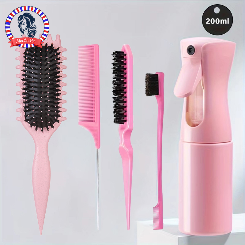 5-Piece Detangling & Styling Set: Curl Candy Bursh Curved Rat Tail Comb Edge Control Brush - Perfect for Salon Results