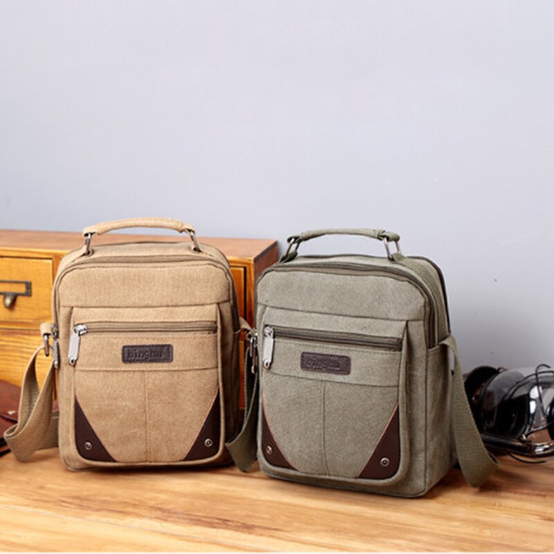 Men's Casual Shoulder Bag Solid Color Business Messenger Bag Simple Large Capacity Multi-purpose Canvas Bag
