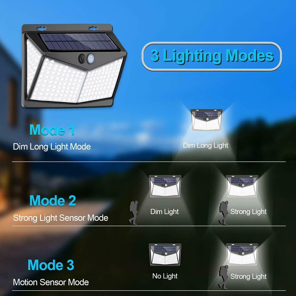 Luces LED de energía Solar para decoración de jardín, lámpara de pared con Sensor de movimiento PIR, Panel Solar impermeable para exteriores, luz de calle, 208