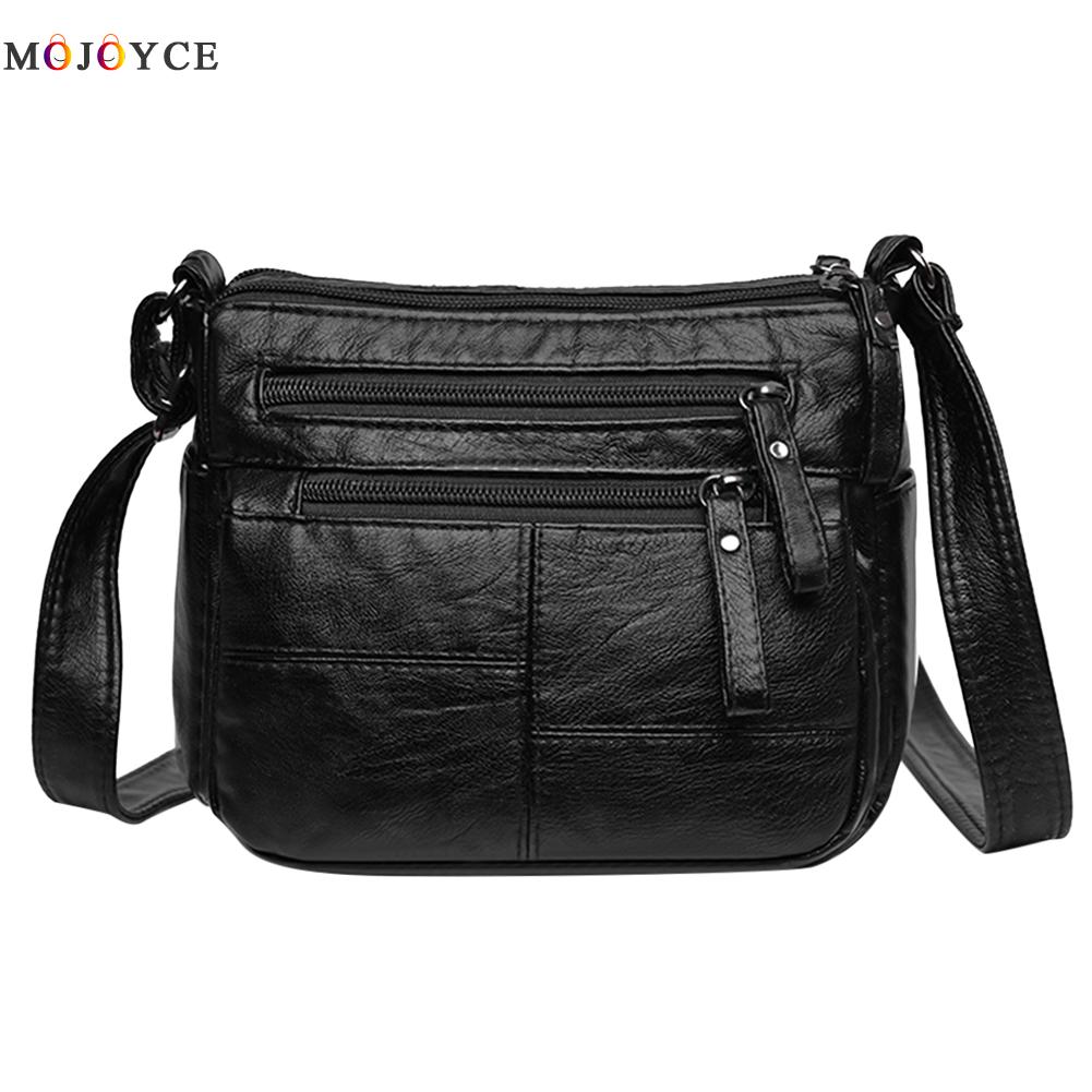 Multi-pocket kvinner skulder messenger veske pu lær myk crossbody-veske: Blå