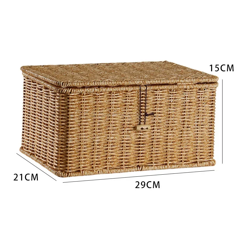 Large Storage Basket Rattan Woven Storage Box with Lid Stackable Sundries Basket Storage Organizer Toy Container Orgainzation: green