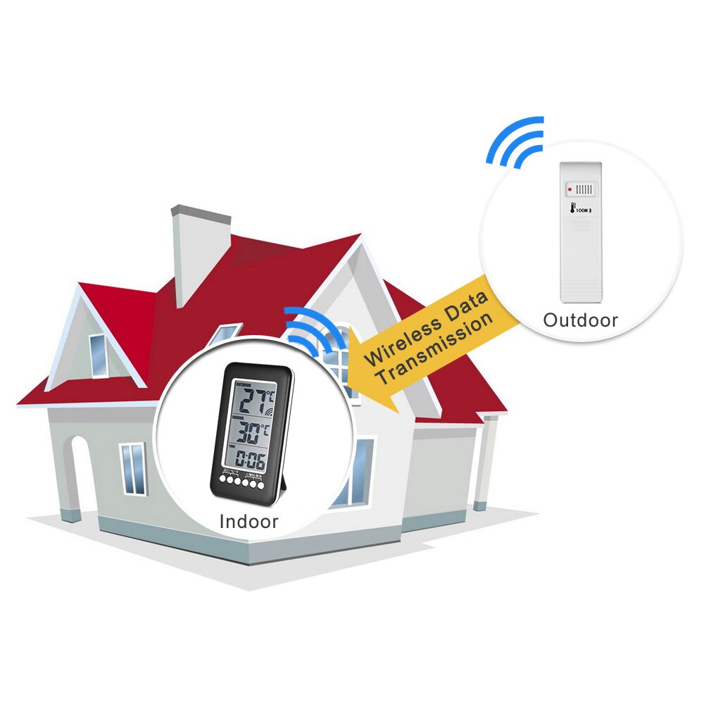 LCD ℃/℉ cyfrowy bezprzewodowy wewnętrzny/termometr zewnętrzny miernik temperatury zegara z nadajnikiem