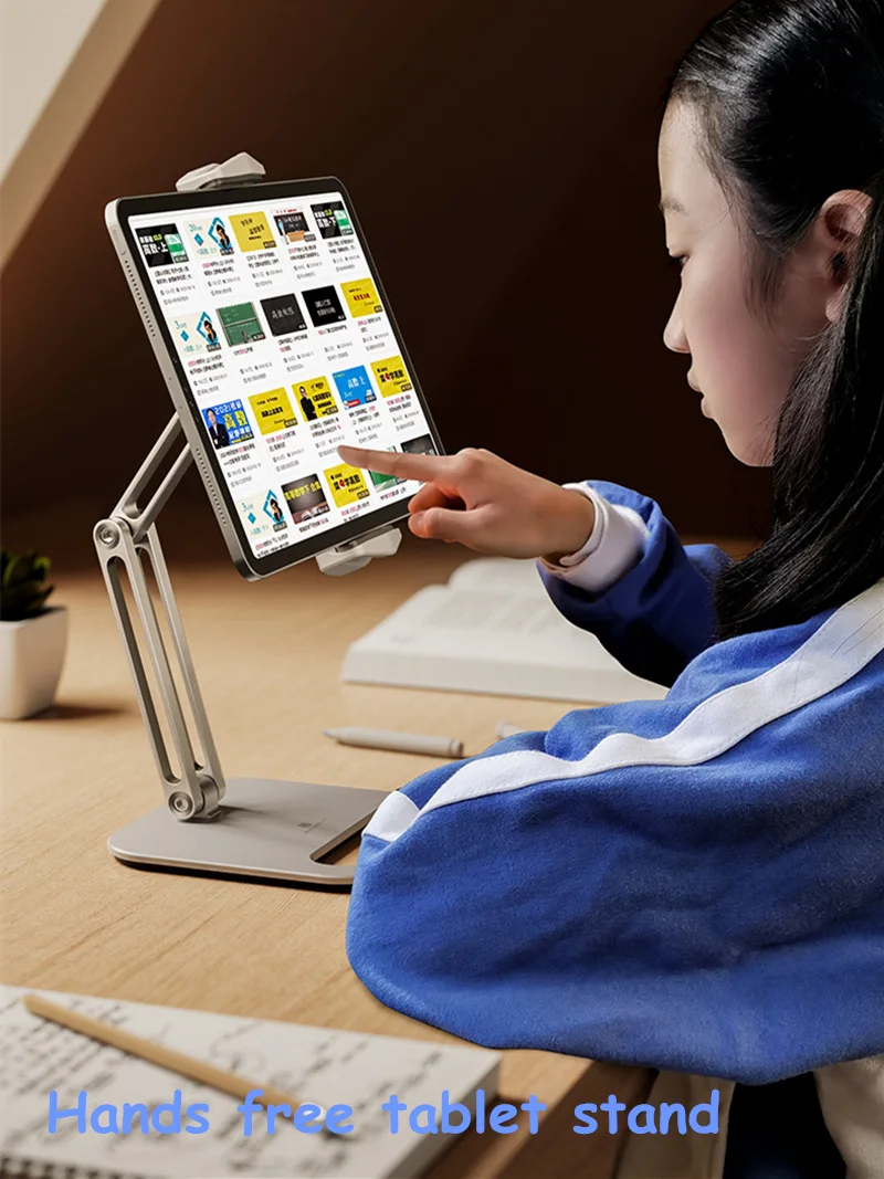 Lange Arm Aluminium Tabletstandaard Verstelbare Opvouwbare Ipad Standaard Ergonomische 360 ° Draaibare Tablet En Telefoonklem Houder
