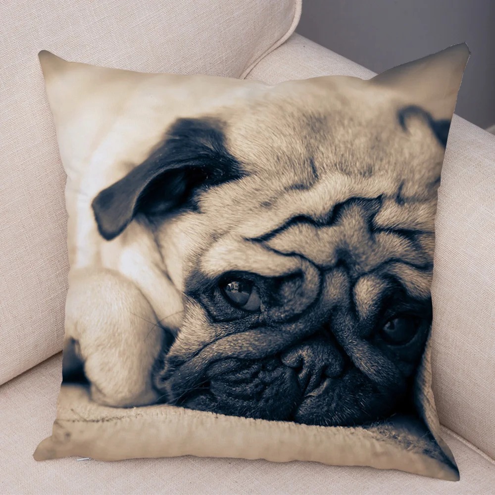 Cute Pug Dog Cushion Cover Both Sided Print Decor Pet Animal Pillowcase for Car Sofa Home Car Soft Plush Throw Pillow Case: 470*740mm / Burgundy