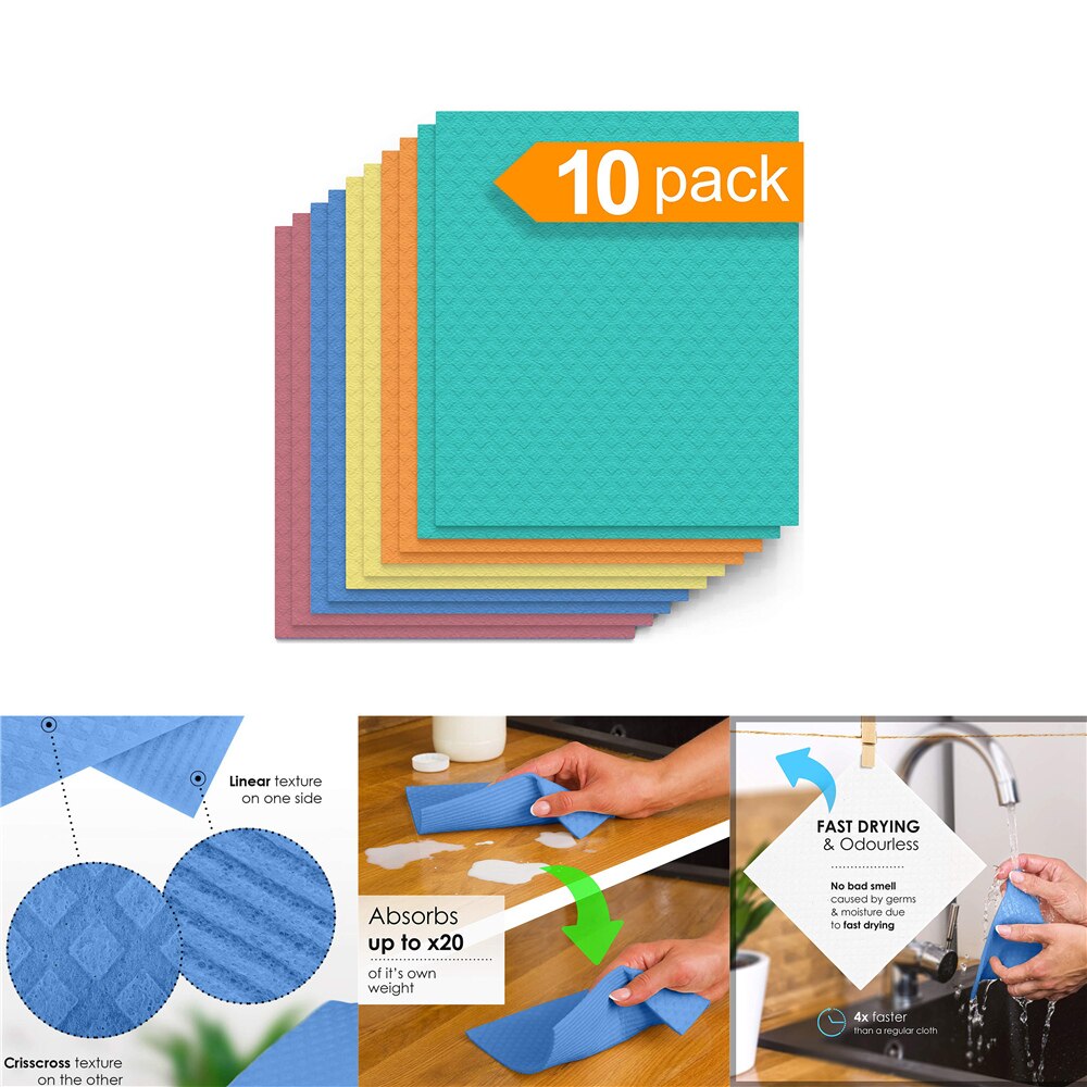 Kitchen rag cellulose sponge cloth super absorbent water absorbent 10Pcs can be reused with good cleaning effect