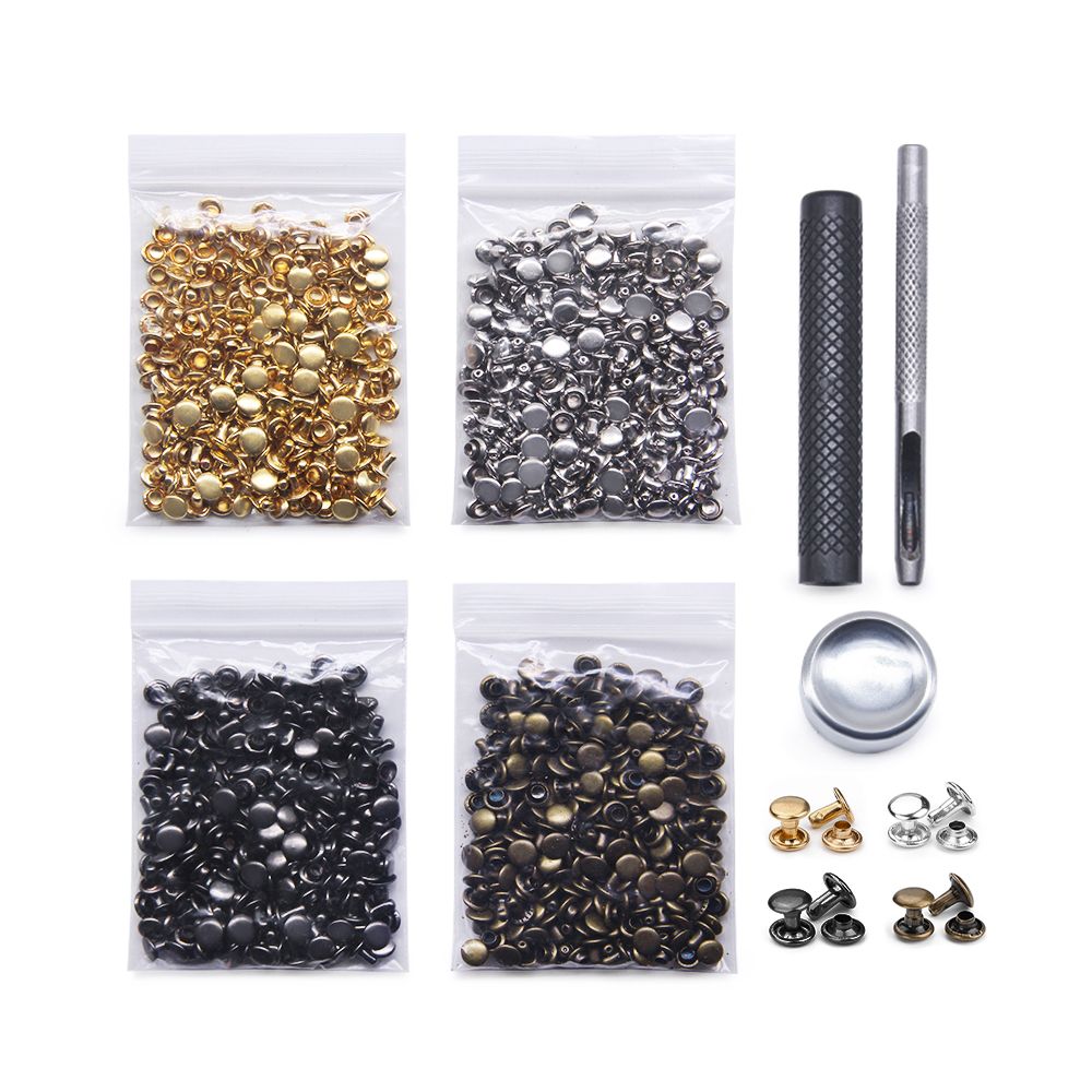 400 Sets Leather Rivets Double Cap Rivet Tubular 4 Colors Metal Studs with Fixing Tools for DIY Leather Craft/Clothes/Shoes/Bag: Antique Brass