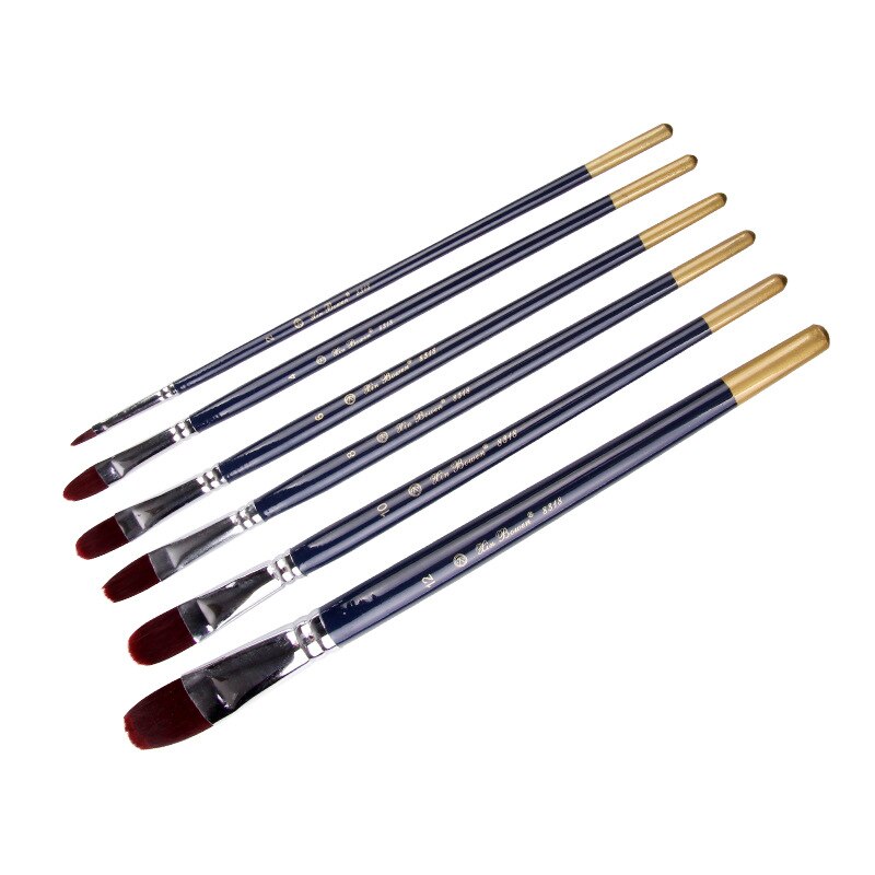 6 st/set finkonstnär nylon hårfärg pensel silverpläterad koppar tub konst penslar för att rita gouache oljemålning pensel konst: Default Title