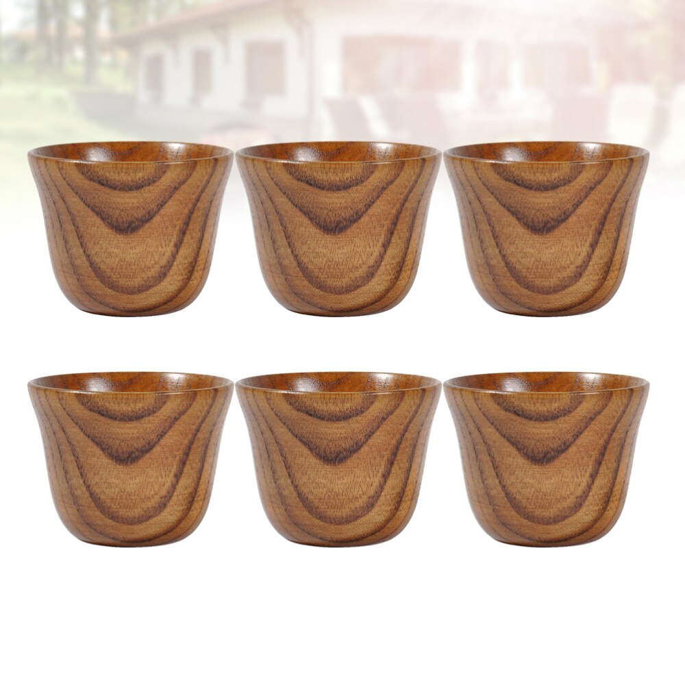 2pcs Wooden Tea Cup Solid Wood Tea Cup Natural Household Tea Cup Eco-friendly Drinking Cup: Brown 1